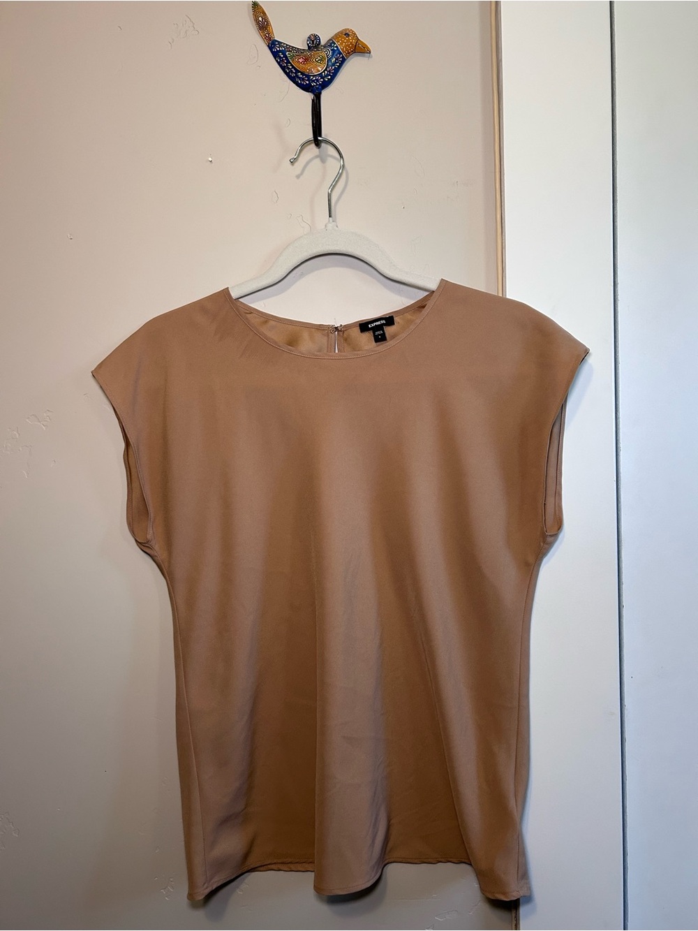 Express Neutral Tan Cap-Sleeve Blouse